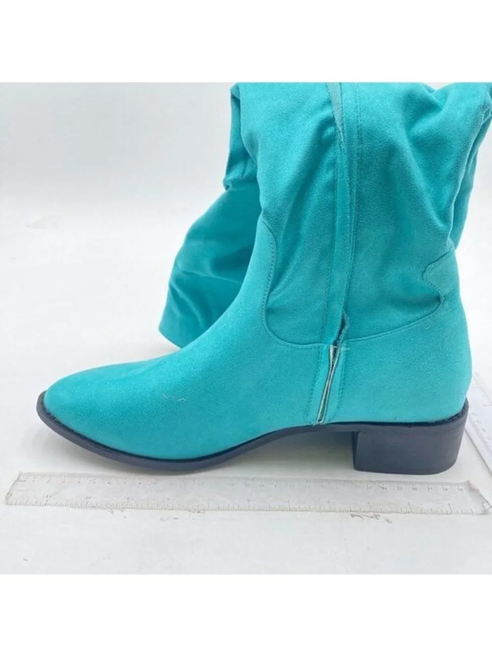 Cyan Women's Suede Side Zipper Over The Knee Low Heels Stretchy Knee High Boots